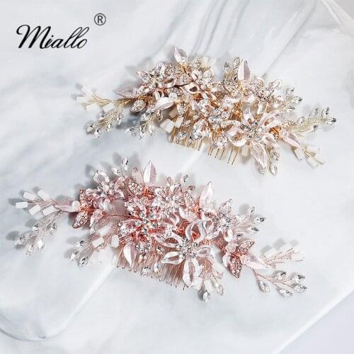 Miallo 2019 Newest Flowers Wedding Hair Comb Handmade Austrian Crystal Pearls Bridal Hair Jewelry Accessories Headpieces