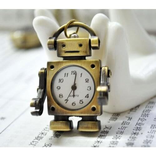 New Robot Pendant Watch Antique Chain Necklace Quartz Bronze pocket watch 12pcs/lot Pormotional Gift Free Shipping