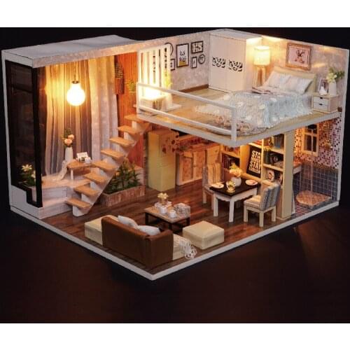 New L020 DIY DollHouse Wooden Miniature Doll Houses Furniture Dust cover Kit Box Puzzle Assemble Dollhouse CASA DE BONECA