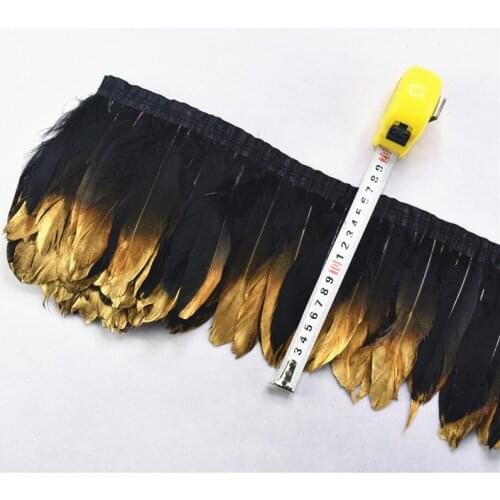 New Spray Gold Goose Black Feather ribbon Trim 2meters 15-20cm diy decor Feathers for crafts Carnival Wedding Accessories plumas