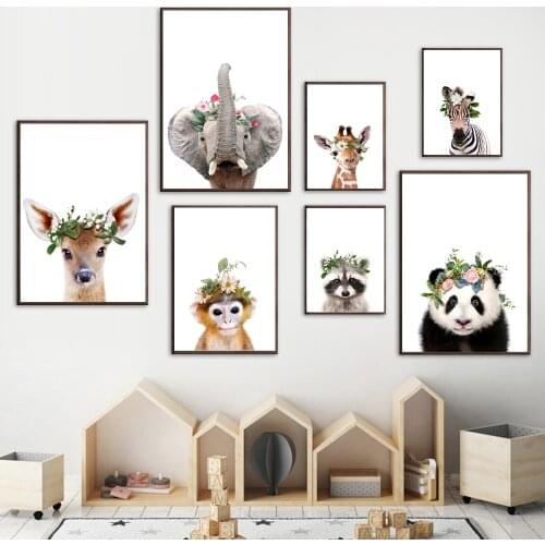 Deer Elephant Giraffe Monkey Zebra Panda Rose Wall Art Canvas Painting Nordic Posters And Prints Wall Pictures Kids Room Decor