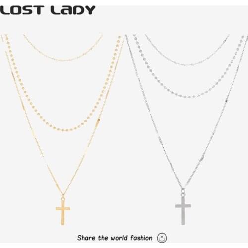 Lost Lady Fashion Classic Cross Pendant Necklace Punk Stainless Steel Width Alloy Chain Necklace For Men Womens Jewelry Gift