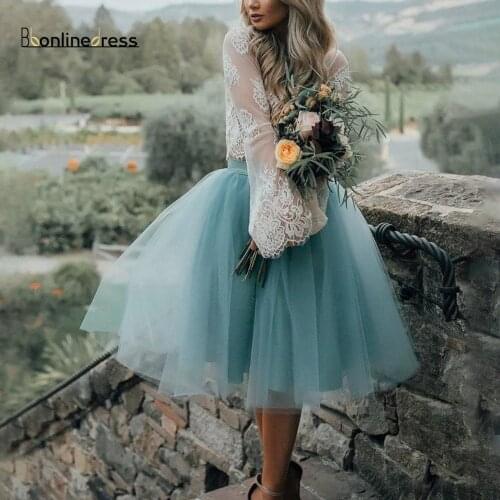 Bbonlinedress Prom Dress 2020 Jewel Neck Long Sleeves Lace See-Through Short Formal Party Gowns vestidos de festa