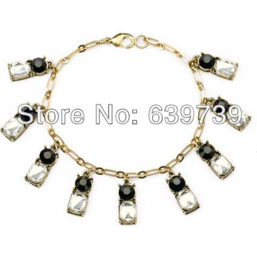 Bulk Price Simple Elegant Female Shiny Gold Color Crystal Round Square Lobster Bracelet