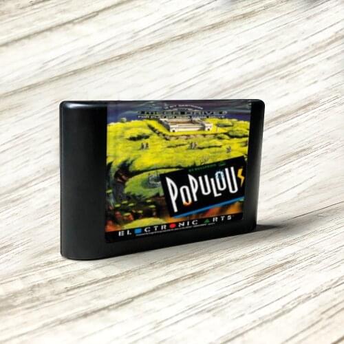 Populous - EUR Label Flashkit MD Electroless Gold PCB Card for Sega Genesis Megadrive Video Game Console