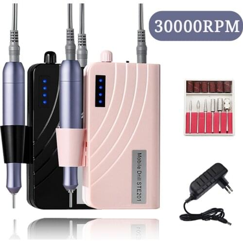 Portable Rechargeable Nail Drill Machine 30000 RPM With 6 Nail Drill Bits For Manicure And Pedicure Professional Nail Art Tools