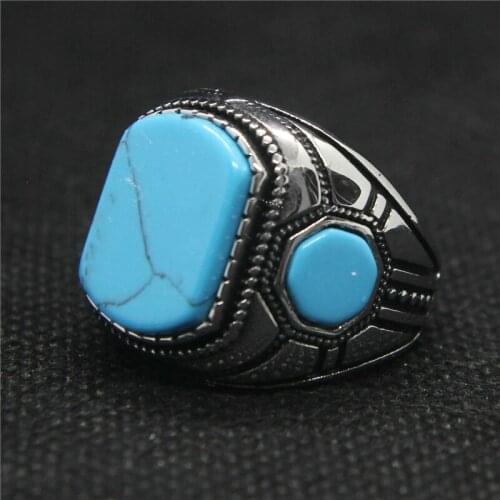 Drop Ship 7-13 Cool Blue Stone Ring 316L Stainless Steel Party Mens Ring
