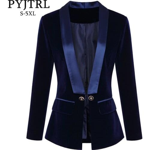 PYJTRL Women Autumn Winter Blazers and Jackets Fashion Shawl Lapel Slim Velvet Suit Jacket Coat Blazer Feminino