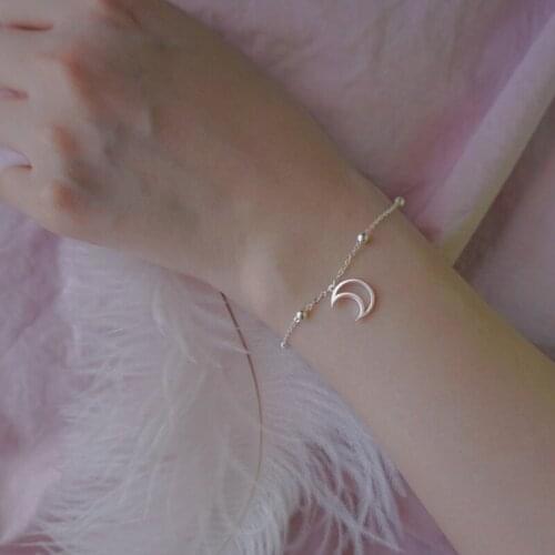 925 Sterling Silver Tassel Moon Charm Bracelet &Bangle For Women Link Chain Party Jewelry SL344