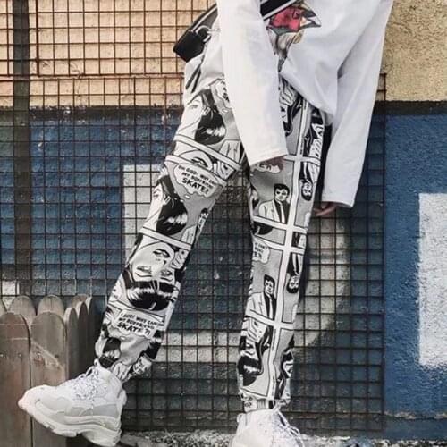 Hip Hop Style Unisex Pants Fashion Trendy Cartoon Comic Printed Trousers Elastic Waist Harem Pants