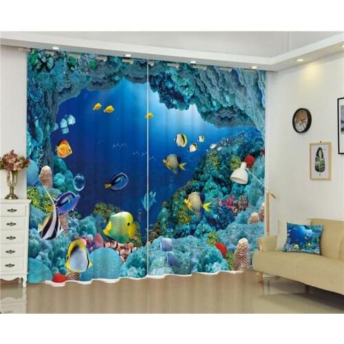 Modern Fashion Marine fish Printing 3D Blackout Curtains For Bedding room Living room Hotel Drapes Cortinas Para Sala