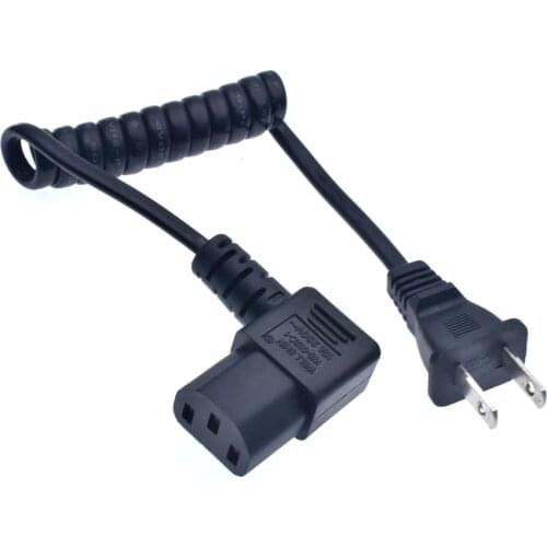 US 2 Prong Retractable Power Cord, US NEMA 1-15P To Right Angeled IEC60320 C13 Ultra Short Extension Lead Cable 10A