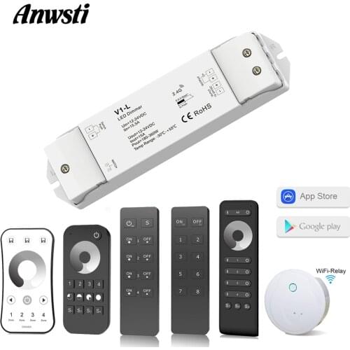 LED Dimmer Switch 12V 24V DC RF 2.4G Wireless Remote Control PWM Constant Voltage Smart Wifi Single Color LED Strip Dimmer V1-L