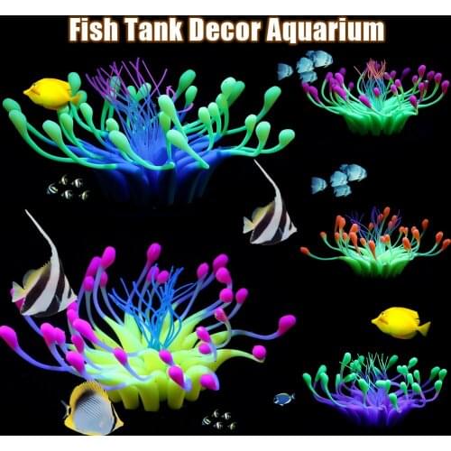 Aquarium Glow Decorations Artificial Glowing Effect Coral Seaweed Plants Ornaments for Fish Tank Decorations Glowing Silicone