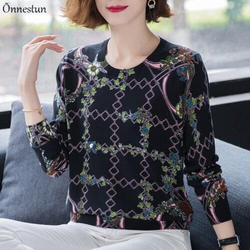 Lattice Print Sweater Autumn Spring Casual Womens Clothing Pullover Pull Femme Long Sleeve Elegant Sweaters For Women
