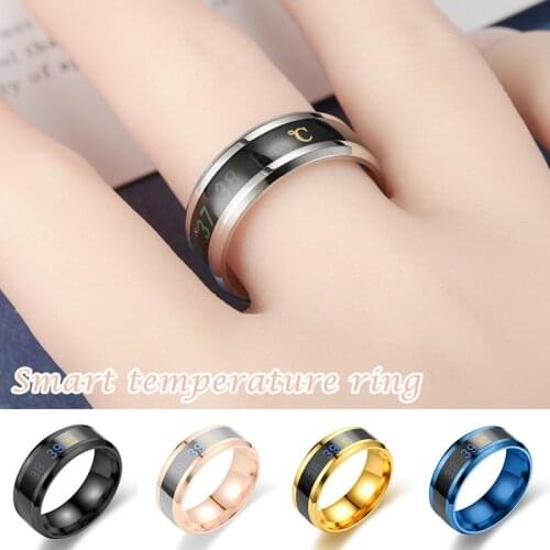 Smart Sensor Body Temperature Ring Stainless Steel Fashion Display Real-time Temperature Test Finger Ring Unisex LXH
