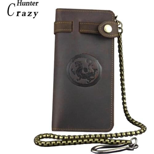 West Retro Biker Trucker Motorcycle Long Wallet Purse w/ Chain Genuine Leather L