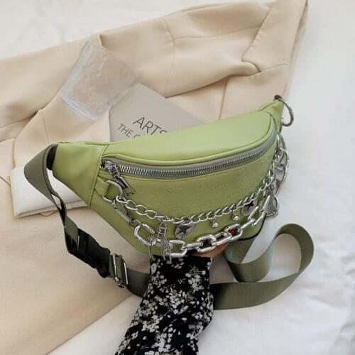 Thick Chain Women Fanny Pack High Quality Leather Waist Bag Luxury Fashion Shoulder Crossbody Chest Bags Female Belt Bag Handbag
