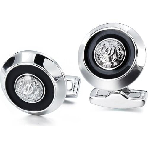 HAWSON D Initial Alphabet Letter Cufflinks Fashion Round Mens Cuff Links Button with Black Enamel