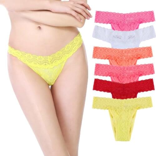 2Pcs Womens Sexy Thong Lace Panties G-String Cotton Seamless Briefs Lingerie For Woman T-back Female Underwear random colors