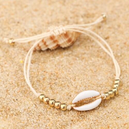 1PC Fashion Shell Bead Bracelets Women Boho Vintage Gold Color Seashell Handmade Adjustable Bracelet Charm Jewelry
