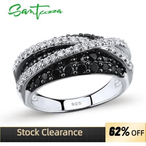 SANTUZZA Silver Ring For Women 925 Sterling Silver Natural Black Stones Luxury Classical Personality Unique Ring Fashion Jewelry
