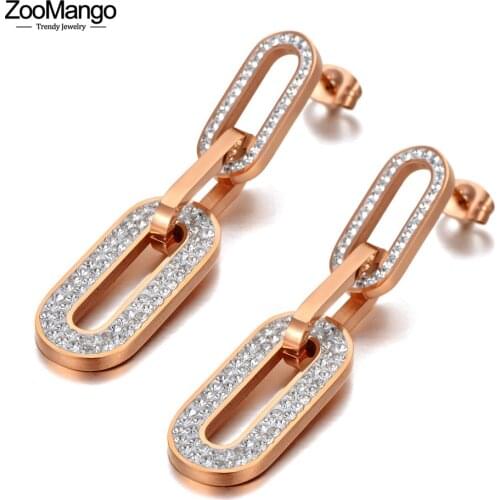ZooMango Fashion Original Design Titanium Steel Geometry Thick Chain Earrings Bohemia CZ Crystal Party Jewelry For Women ZE20139