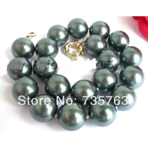 001095 HUGE!Natural 20mm Tahiti Black Round Shell Pearl Necklace