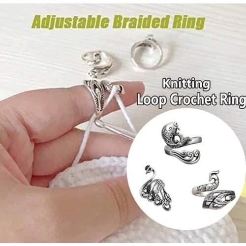 1 Exquisite and Elegant Adjustable Knitting Tool Stainless Steel Sewing Accessories Thimble Ring Knitting Crochet Ring Sewing