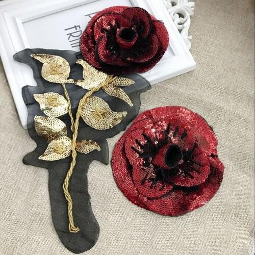 1pc handmade sequin rose flower patches for clothing DIY rhinestone Sew on patch Embroidery applique parches bordados para ropa