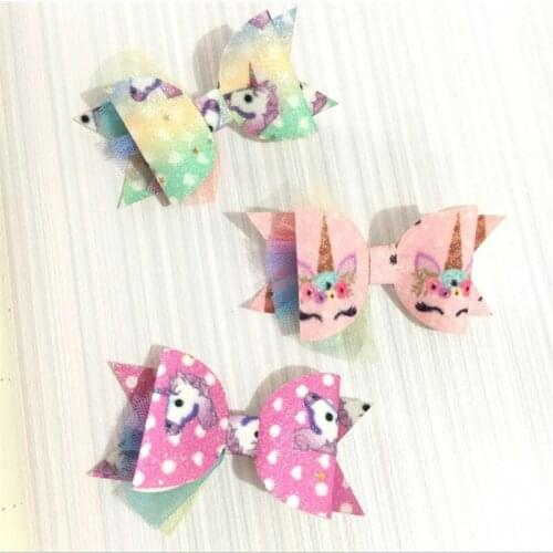 10pcs/lot Cute Unicorn Printing Hair Clip Kids Girls Glitter Bow Hairpins Children Lovely Animal Party Headwear Hair Accessories