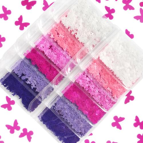 12 Bags Pink Purple Nail Art Sequins Butterfly Flowers Pearl Color Acrylic Nails Glitter Flakes Manicure Decoration Accessories