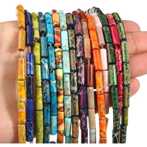 4x13MM Natural Sea Sediment Jaspers Snake skin Stone Column Tube Loose Spacer Beads For Jewelry Making DIY Bracelet Accessories