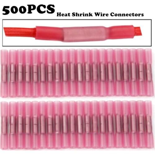 500/300/100PCS Heat Shrink Connectors Insulated Waterproof Crimp Terminals Seal Butt Electrical Wire Connector 22-18 AWG