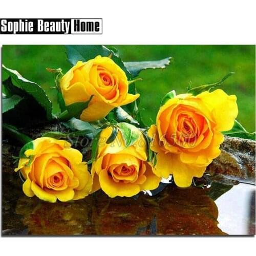 New Sale 5D Diamond Cross Stitch Flowers Diy Full Diamond Painting Yellow Rose Diamond Embroidery Needlework Mosaic Gift 191017