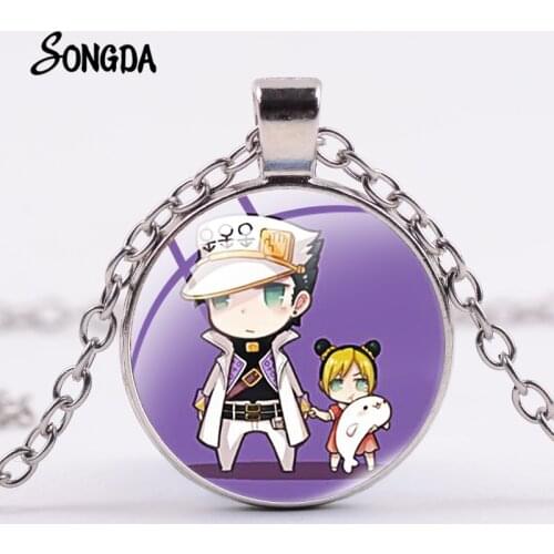 Anime JoJos Bizarre Adventure Necklace 26 Patterns Cartoon Figure Glass Crystal Poster Handmade Pendant Christmas Jewelry