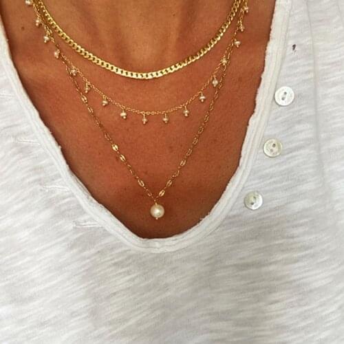 Tocona Luxury Pearl Stone Pendant Necklace for Women Charming Tassel Chain Choker Gold Color Alloy Metal Jewelry Gift 15206