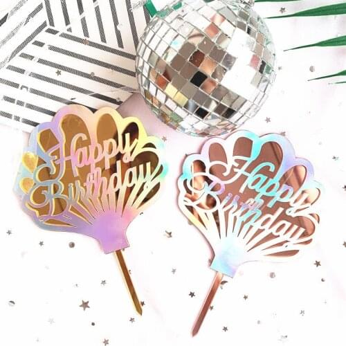 Mermaid Decor Fishtail Shell laser silver Cake Topper Letter Decoration for Kid Birthday Party Wedding Supplies Cute Gifts