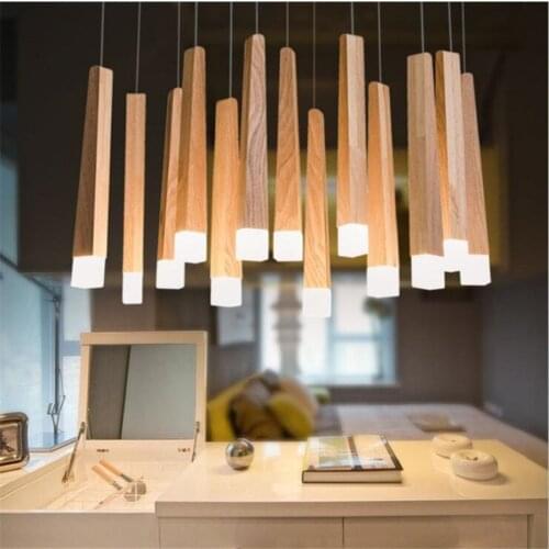 Wood Stick Pendant Lights Modern Simple Style LED Patch Hanging Lamp Kitchen Living Room Restaurant DIY Wood Pendant Lamps