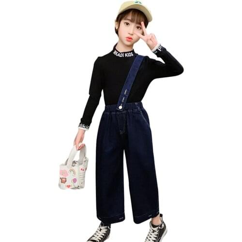 2019 New Kids Denim Overall for Girls Children Autumn Suspenders Pencil Jeans Kids Jumpsuit Girls Denim Overalls High Quality