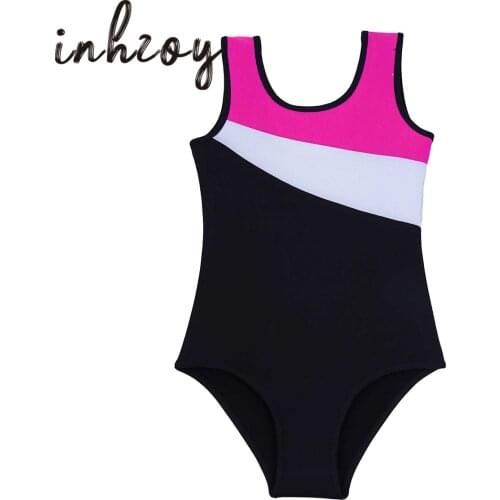 Child Kids Girls Professional Ballet Leotards Sleeveless Color Block Gymnastics Leotard Bodysuit Ballet Practice Dance Wear