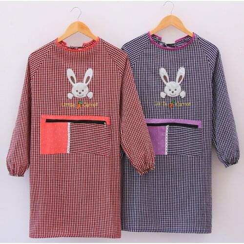 Apron female fashion wear cartoon cute home kitchen cotton and linen simple Nordic style long-sleeved overalls blouse male