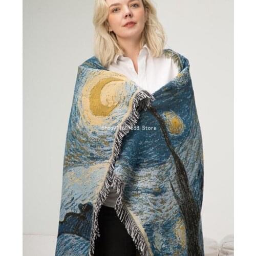 Cotton Van Gogh Star Blanket Starry Night Thick Blanket Bedroom Carpet Bedspread Tablecloth Tapestry Home Decor Hanging Blanket