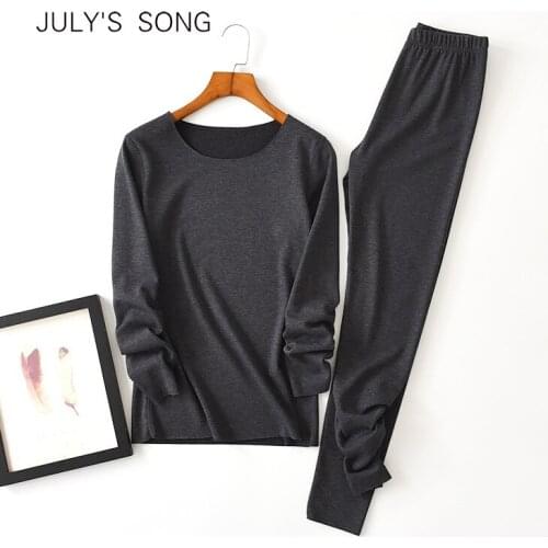 JULYS SONG Womens Thermal Underwear Set Seamless Cotton Plus Velvet Thickening Sanding Shirt Long-sleeved Autumn Clothes