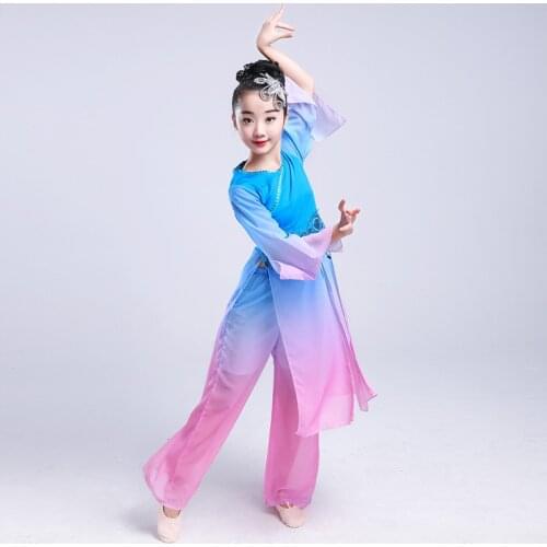 Chinese style Hanfu classical dance Yangge performance costume new style children fan dance hmong performance clothing