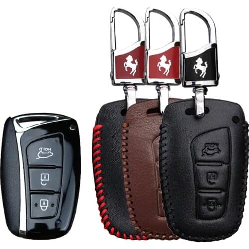 KUKAKEY Leather Car Key Case Fob Cover For Hyundai IX45 Santa Fe Tucson 3 Button Remote Smart Car Key Bag Holder Shell