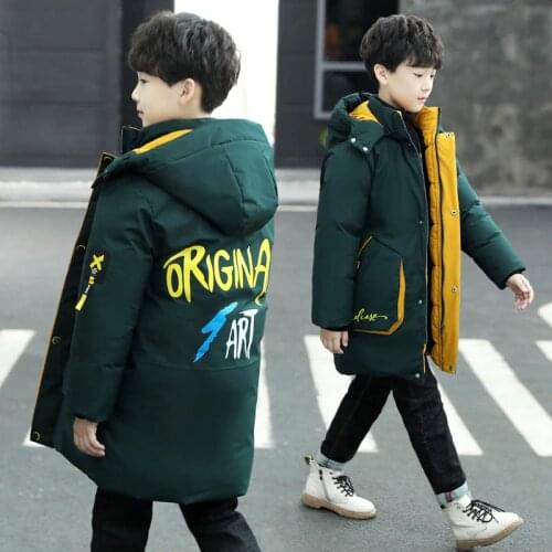Jacket for Boys Winter Coat Kids Childrens Outerwear Parkas Casual Hooded Letters Print Warm Big Pockets Cotton Jackets 5-14T