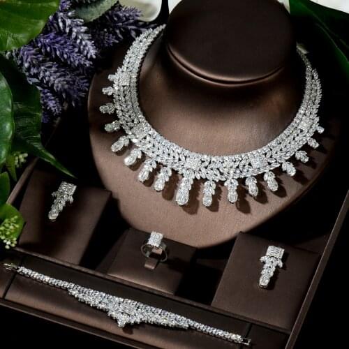 HIBRIDE Hot Sparkling Cubic Zirconia Women Bridal Jewelry Sets 4pcs Necklace Earring for Women Party Accessories Bijoux N-1579