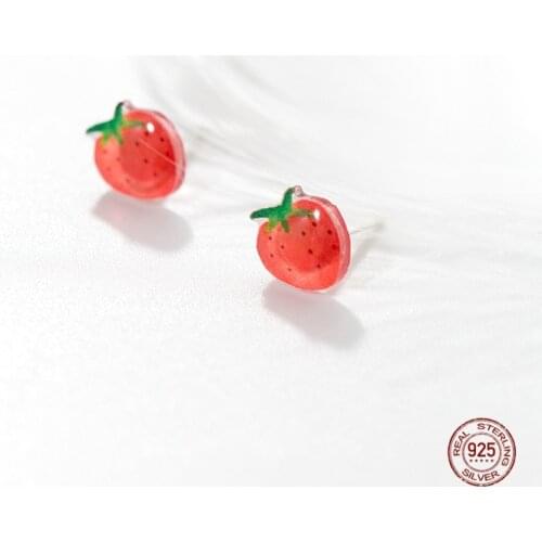 LKO 925 Sterling Silver Fresh Summer Simple Strawberry Stud Earring Sweet Cute Cartoon Fruits Ear For Women Jewelry Ornaments