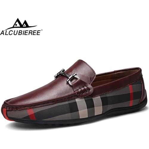 ALCUBIEREE Mens Loafers Casual Slip-on Driving Shoes for Male Breathable Flat Moccasins Comfortable Genuine Leather Footwear